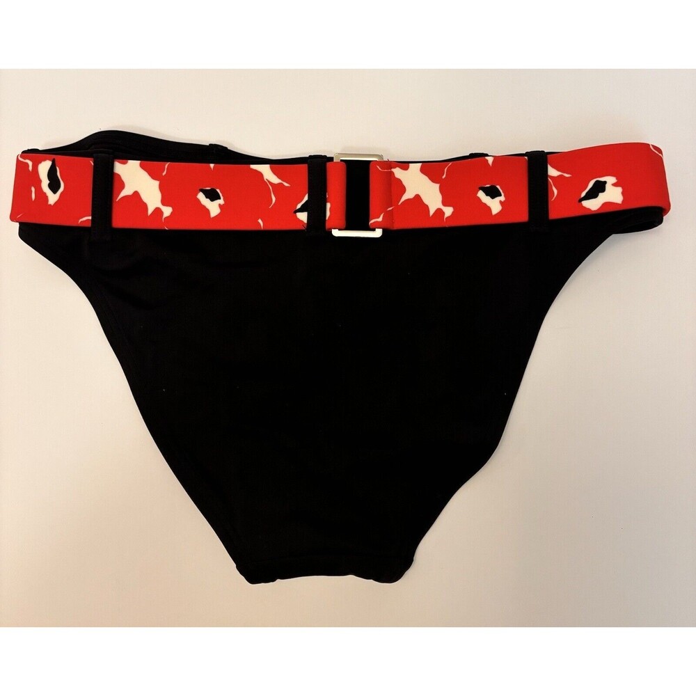 Victoria's Secret Bikini Bottoms Women's Swimsuit Black/Red Belted - Small